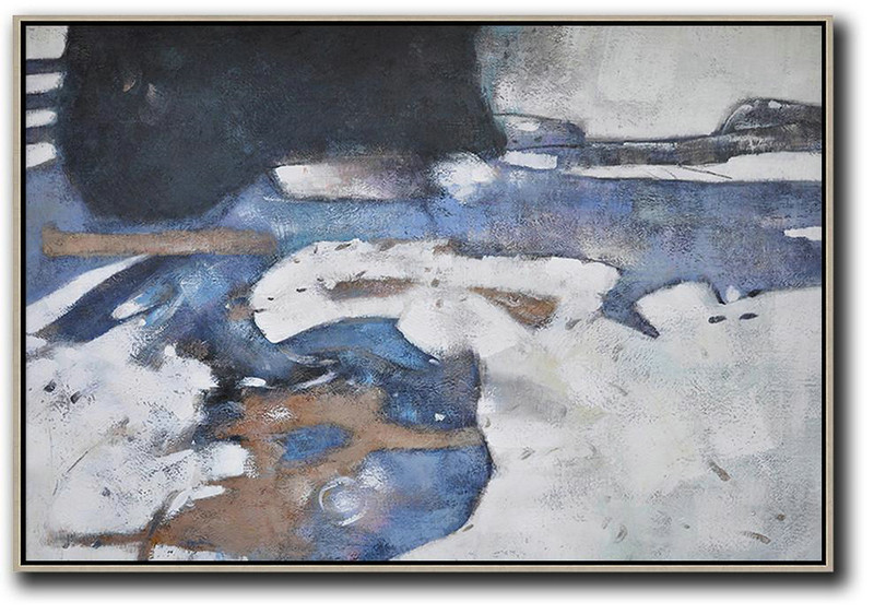 Extra Large Abstract Painting On Canvas,Oversized Horizontal Contemporary Art,Canvas Wall Paintings,Black,Blue,White,Grey.etc